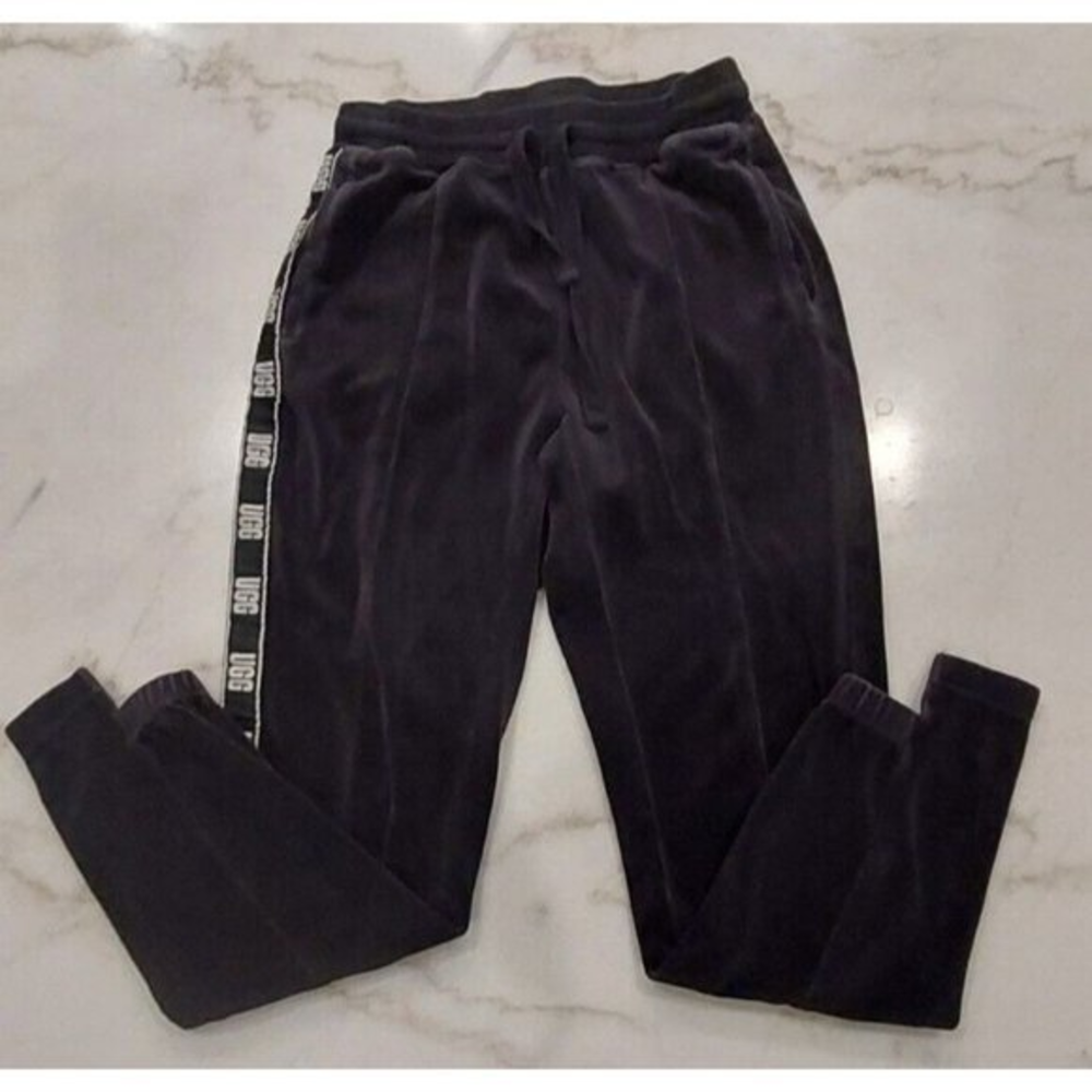 UGG Velour Iris Track Black Sweatpants Logo‎ Size S Zip Pockets